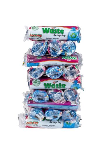 SA WASTE Orta Boy Çöp Poşeti 55x60 Cm 25'li Rulo 375 Adet - Dayanıklı Ve Sızdırmaz