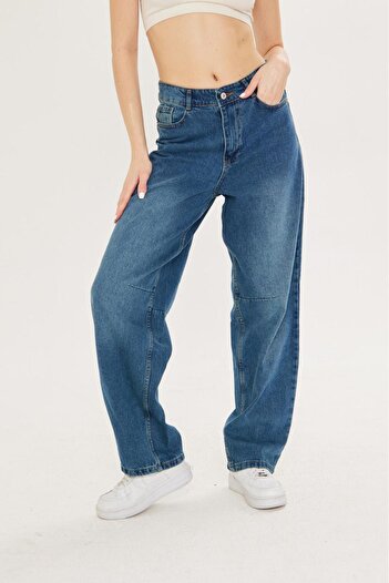 LAMİRAMOOD Tibet Baggy Kadın Soluk Efekt Vintage Yüksek Bel Wide Leg Jeans