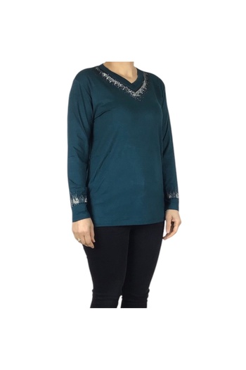 ECE GİYİM 0Women's Yakave Collar Stone Lycra Combed Cotton Blouse