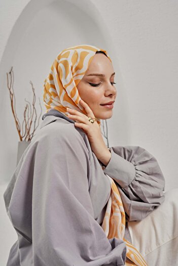 AFVENTE Yellow Soft Cotton Shawl - Abstract Pattern