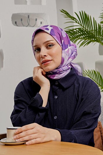 AFVENTE Yaprak Desen Mor Soft Pamuk Eşarp
