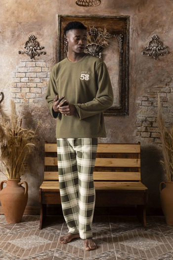 Sude HOMEWEAR Ανδρικό Σετ Πιτζάμες Μακρυμάνικο Ζέρσεϊ με καρό σχέδιο
