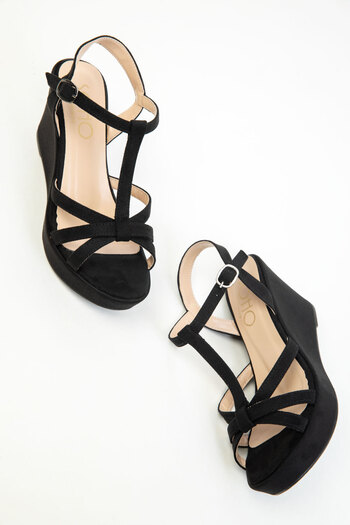 SOHO Black Suede Women's Wedge Heeled Shoes 17841