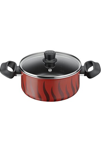 TEFAL Cooking Pot | Tempo Flame 20cm | Non-Stick | With Lid | Red | Aluminium