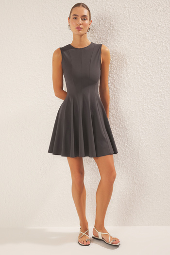 Trendyol Collection Anthracite Skirt Ruffle Mini Knitted Dress Twoss25El00231