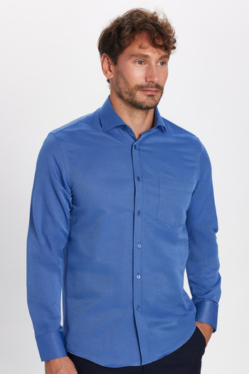 Tudors Pánská modrá saxová košile Classic Fit Cotton Easy Iron Dobby