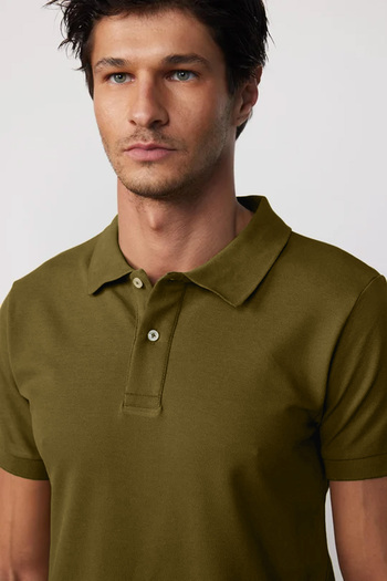 Tudors Men's Slim Fit Slim Fit 100% Cotton Plain Pique Khaki Polo Collar T-Shirt