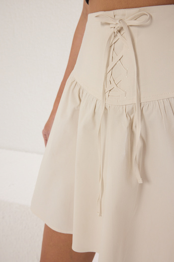 Trendyol Collection Stone Woven Flared Waist Tie Detail Mini Skirt Twoss25Et00121