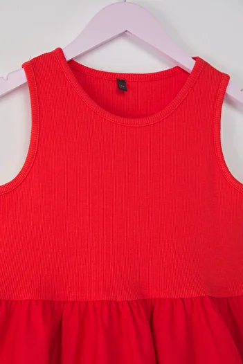 TRENDYOLKIDS Piros Midi egyenes kötött ruha TKDSS25EL00067