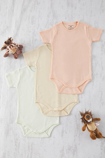 TRENDYOLKIDS Unisex Salmon-Beige-Ecru 3-Piece Baby Bodysuit Set - Tkdss25Zo00000