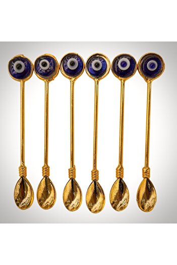 DUKKANI ISTANBUL Natural Stone 6-Piece Copper Evil Eye Bead Tea Spoon
