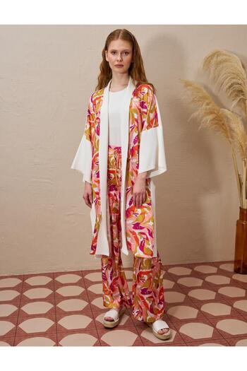 Kayra Ecru Color Floral Patterned Knitwear Set