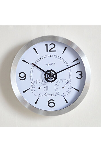 erorex Mason Aluminium Wall Clock with Thermometer and Hygrometer - 30x4.2 cm
