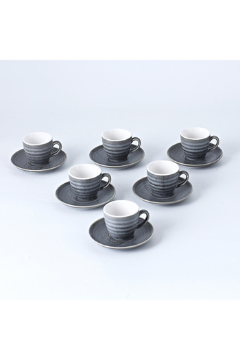 sharpdo 12-Piece Kiln Variable Glaze Process Round Linear Ceramic 100 ml Cup And Saucer