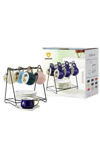 sharpdo Gold Handle Small Five Leaf Cup And  Saucer Ceramic 6 Cup And  Saucer Set With Iron Frame