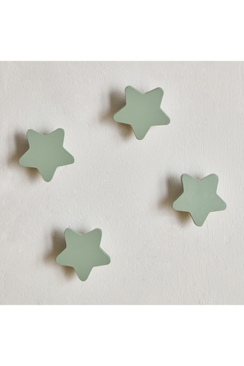 erorex Star Shaped 4-Piece Wooden Wall Hook Set - 6x3x6 cm