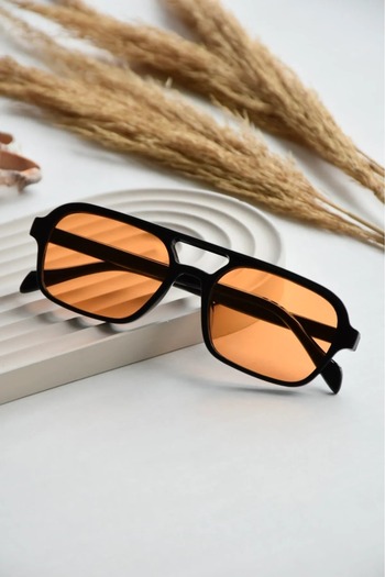 Nilu Moda Unisex Retro Double Bridge Orange Glass Women Men Sunglasses