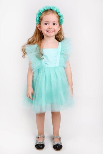 Le Mabelle Mint Girls' Dress with Tulle Shoulders - Caroline