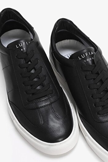 Lufian Genuine Leather Lace-Up Men's Sports Sneaker Black White Shoes