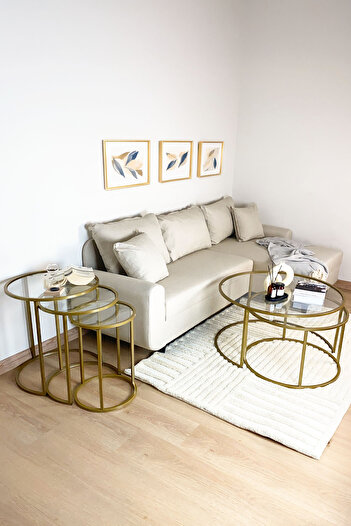 DEKOPRATİK BELARUS ORTA SEHPA GOLD 80CM & ALYA GOLD ZİGON SEHPA ŞEFFAF CAM