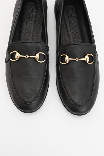 LuviShoes TREXIE Чорні шкіряні жіночі лофери з пряжкою