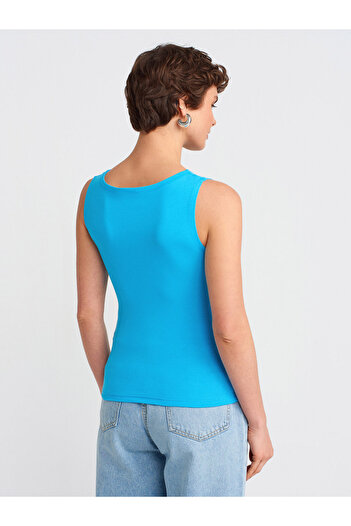 Dilvin 20868 Boat Neck Sleeveless Ball-Turquoise