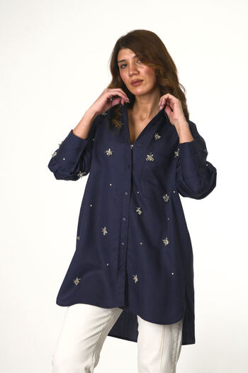 ABBRA Women's Bead Embroidered Shirt