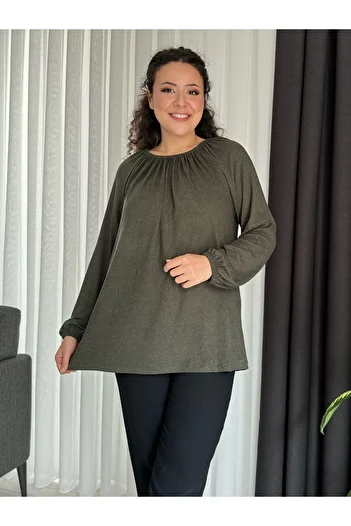 LİKRA Women's Large Size Madonna Collar Wool Viskose Bluz