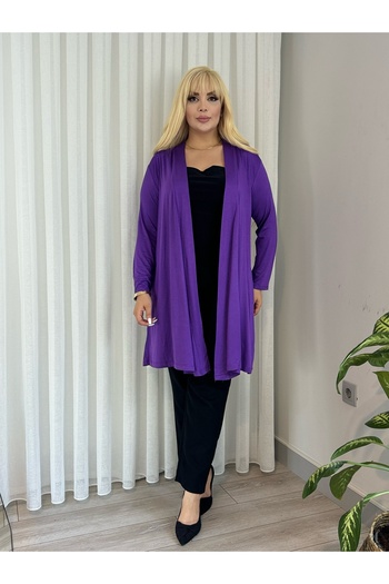 LİKRA Women's Large Size Asymmetric Cut Flexible Cardigan (Accessory Not Included)