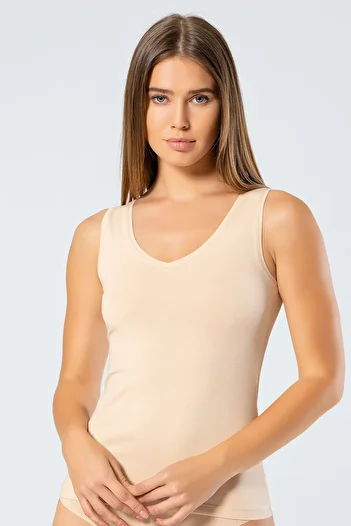 TÜREN 913 Women's Lycra Cotton V-Neck Undershirt-Tan
