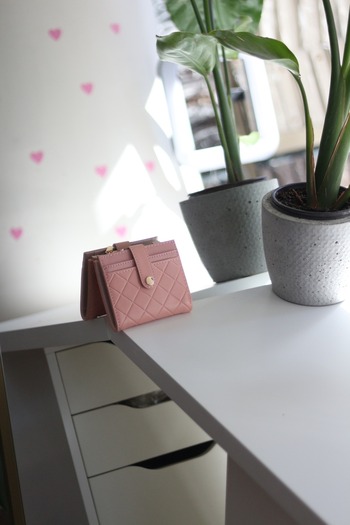 Moom Bag Women's Powder Square Diamond Patterned Mini Card Holder Wallet