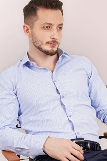 Etikmen Mavi Gölge Desenli Slimfit Erkek Gömlek