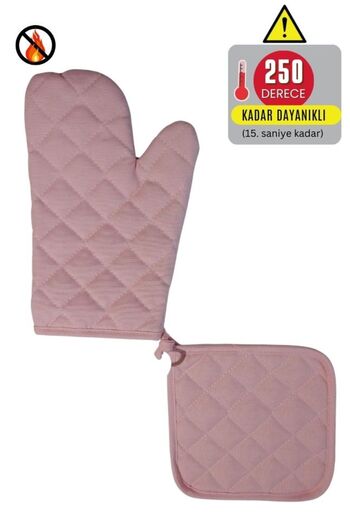 Home Oven Mitts and Pot Holders Set - (1 Mitt - 1 Pot Holder) - Fireproof and Heat Resistant
