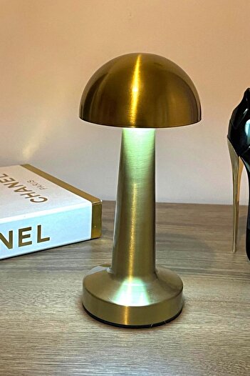 HANGAST Hl-009g Dekoratif Metal Gold Mantar Kablosuz Masa Lambası Ledli 5v 3 Renk Işık Usb Şarjlı