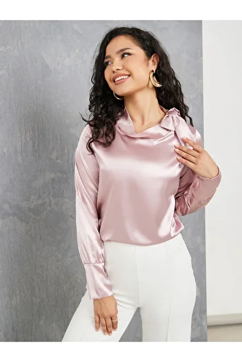 Sateen Collar Detailed Satin Blouse - Ecru