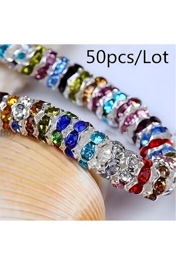 Choice 8MM MIX-50pcs 50pcs 6/8mm Mixed Color Shining Rondelle Loose BeadsInlaid Rhinestones For DlY Bracele
