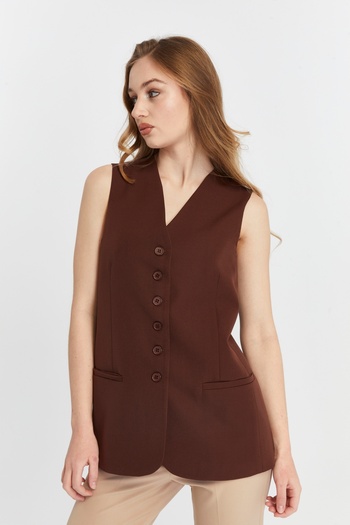 Bolivente Women's Buttoned Regular Lined Woven Vest