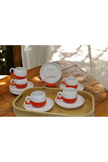 COOKCASE Set of 6 Orange Double Color Turkish Coffee Espresso Cups