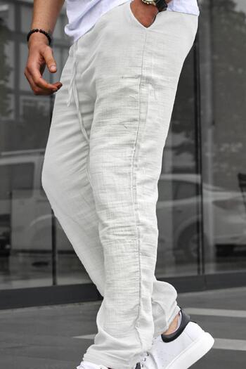 Madmext White Muslin Fabric Men's Basic Trousers 6507