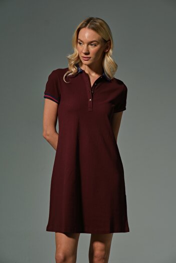 Domoda Burgundy 100% Cotton Polo Pique Knitted Women's Mini Tennis Dress @Cascais