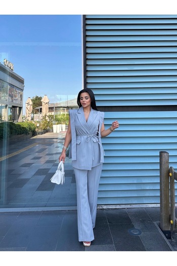 Ekim Store Tie-Up Double Belted Blazer Vest Pants Suit