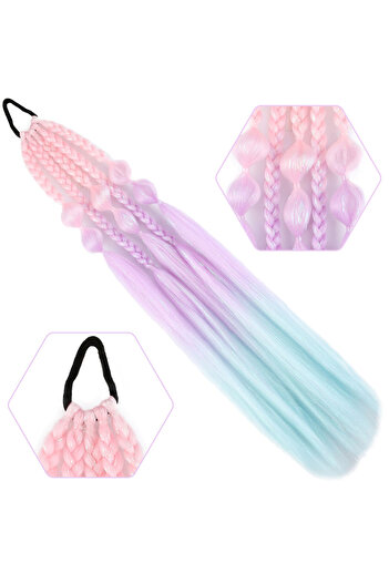 KONAK PERUK Balloon and Plain Loose Braided Glitter Elastic Ponytail - Acm25