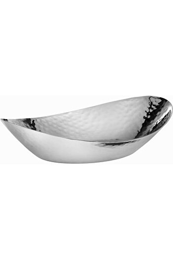 Kedge Stainless Steel Hammered Finish Cutting Oval Bread Basket, Small, Silver, S