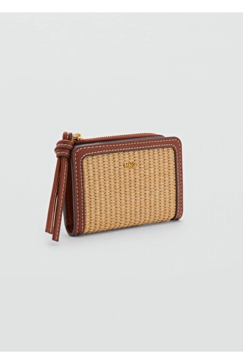 MANGO Woman Contrast Canvas Flap Wallet