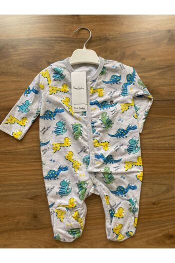 Pierre Cardin Patterned Interlock Baby Jumpsuit with Snap Fasteners on the Front and Booties