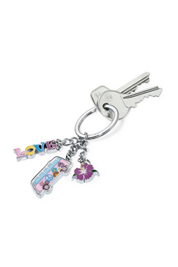 Troika Vw Flower - Love Themed Shiny Chrome Plated Keychain