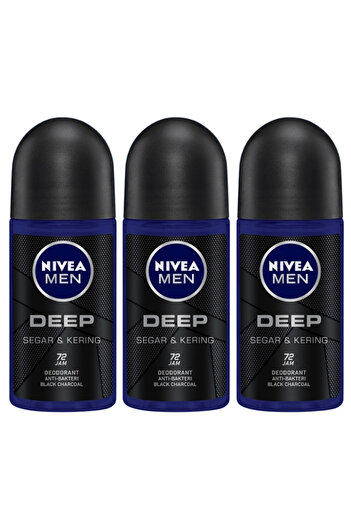 NIVEA Men Anti Perspirant Deep With Black Carbon And Dark Wood Roll On 50ml X3
