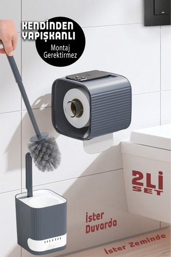ego home Adhesive Toilet Brush Holder and Adhesive Toilet Roll Holder Bathroom Sink Wc Cleaning Set of 2