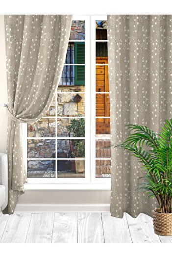 Ardizayn Adenium - Beige, Velvet, Printed, Bedroom, Entrance, Kitchen, Living Room, Two Wing Background Curtain