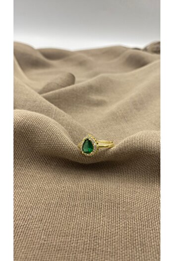 SURA SILVER ZİRKON TAŞ YEŞİL DAMLA MODEL 925 AYAR GOLD AYARLANABİLİR YÜZÜK